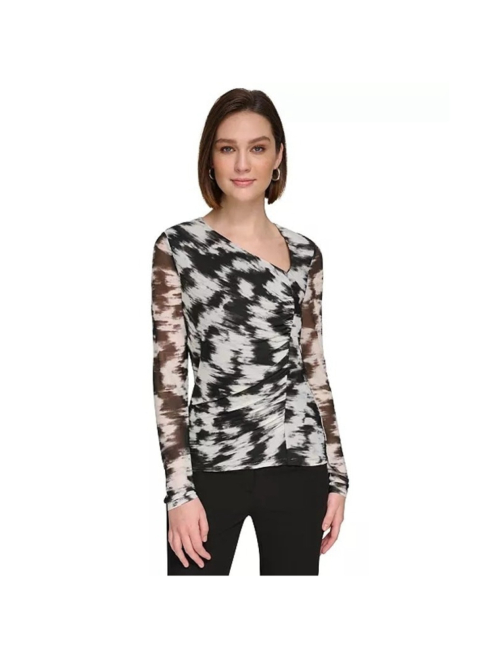 NWT calvin klein 3X tiedye Twist-Front Asymmetrical Mesh Top sheer arms career